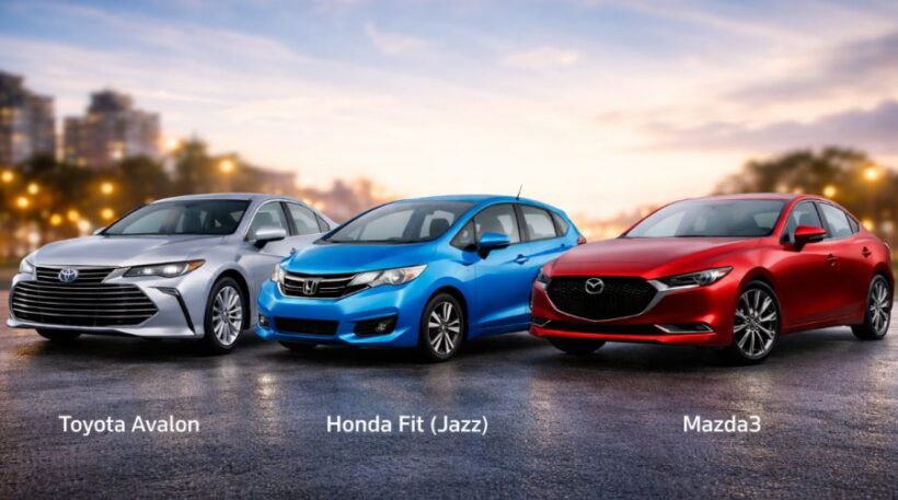 Toyota Avalon, Honda Jazz and Mazda 3
